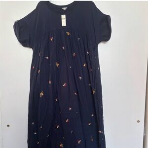 Anthropologie Navy Maxi Dress with Small Multicolor Embroidery NWT